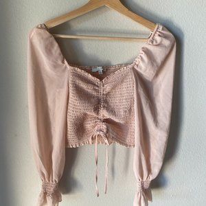 Pink Smocked Bodice Puff/Peasant Sleeve Blouse/Shirt